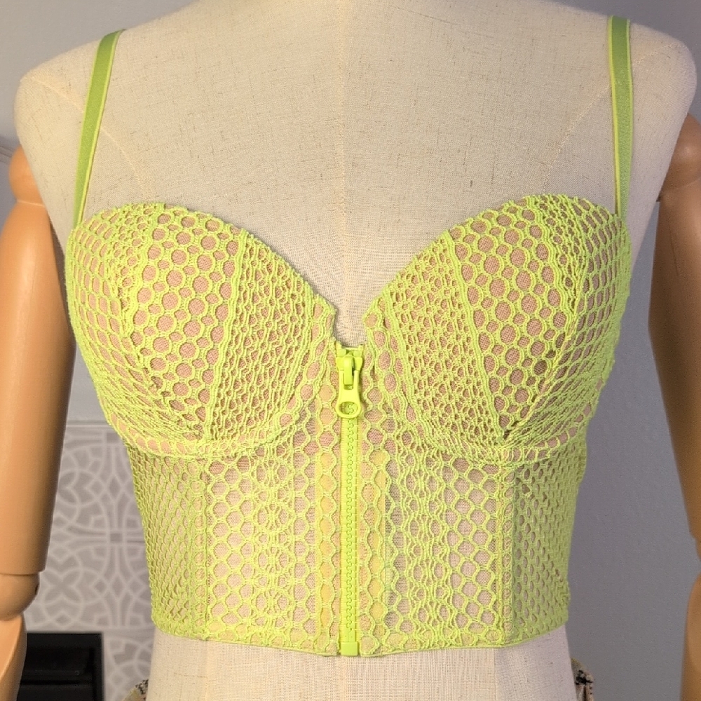Victoria's Secret Neon Lime Lace Bustier Top